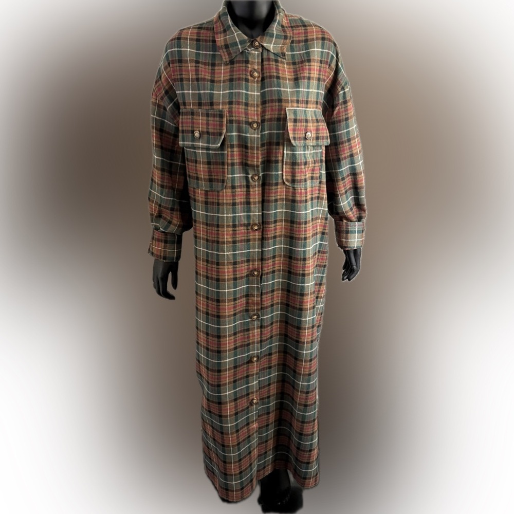 Dressed in LALA Plaid Long Sleeve Dress - Green and Red